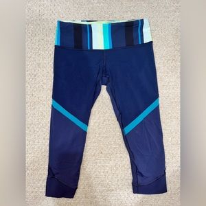 LULULEMON Dark navy w/ green yellow stripes leggings